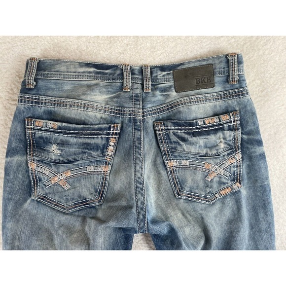 BKE Buckle Jeans Mens Sz 30S Jake Straight Leg Blue Medium Wash Distressed - Picture 4 of 16